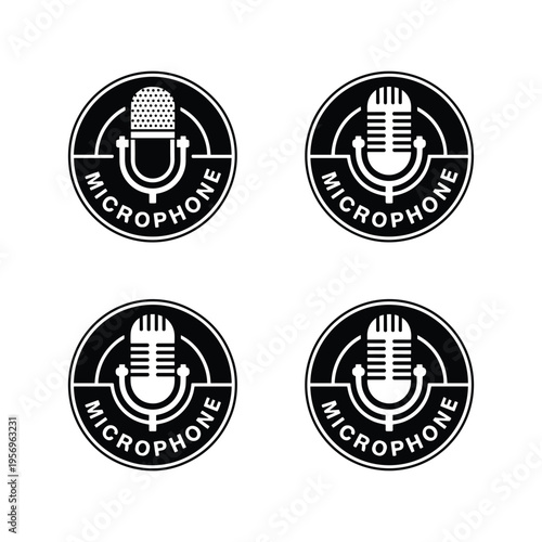 Vintage Microphone Badge Set – Retro Audio Recording Studio Logo Collection