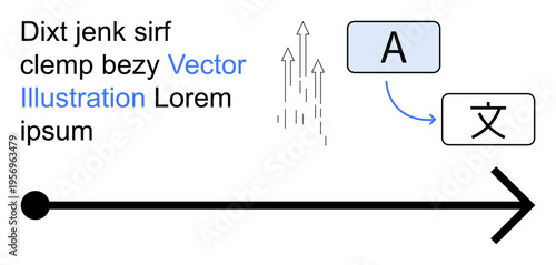 Language translation, communication, education, multilingual learning, typography, textual analysis. Arrow, text and translation symbols . Language translation and communication concept