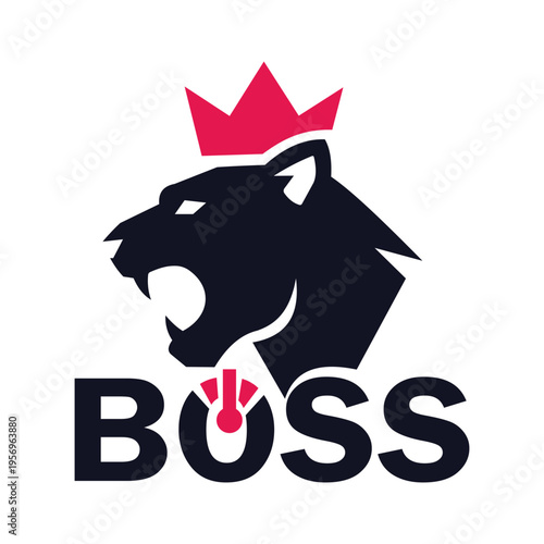 A bold graphic design featuring a black panthers head with a pink crown and the word boss in large letters