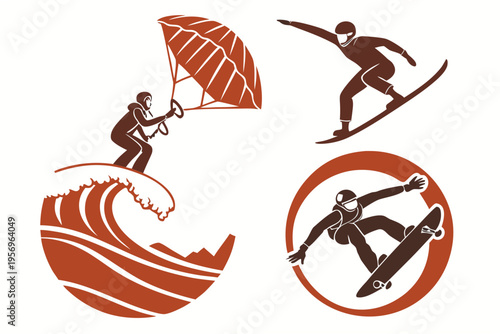 Action sports with surfers and snowboarders surfing snowboarding