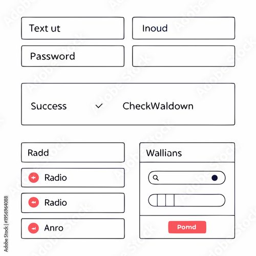 Form with text inputs and checkboxes on white background radio button