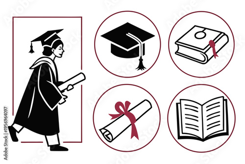 Educational including graduation cap and diploma educational graduation cap books student