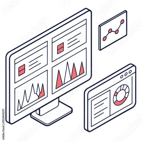 Computer monitor and browser with business graphs data analysis statistics