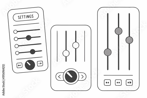 Black and white mobile device settings sliders dials