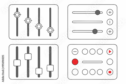 Black and white control panel interface sliders dials
