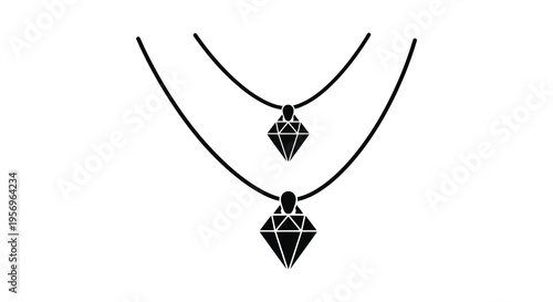 Two diamond pendants on chains a minimalist black silhouette