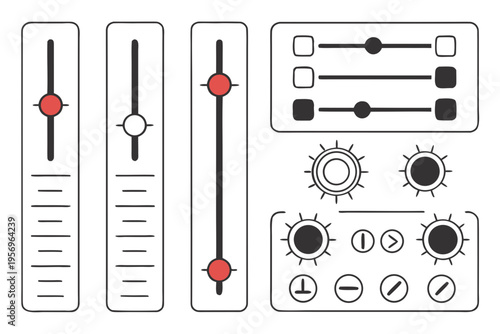 Black and white control panel interface sliders dials