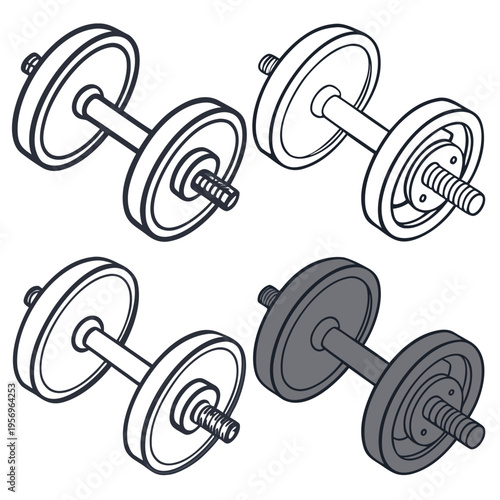 Black and white dumbbells with one gray weights fitness exercise workout