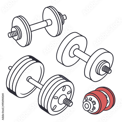 Black and white dumbbells with one red part weights fitness exercise workout