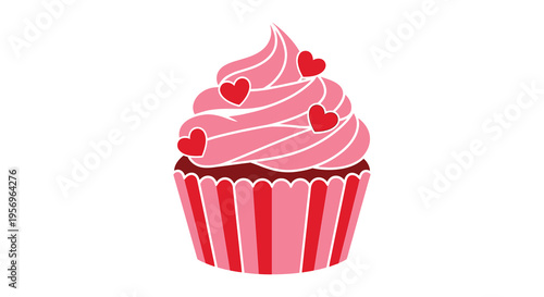 A delicious pink cupcake adorned with hearts a sweet silhouette