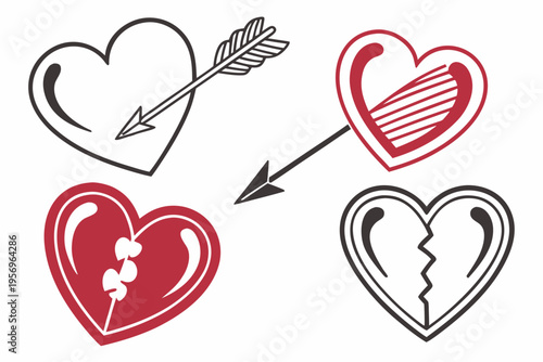 Heart with arrow and broken heart love pain