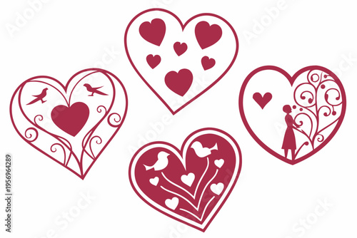 Red heart shapes with various and patterns valentine's day love romance