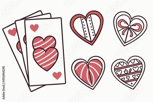 Red and white heart shapes and playing cards valentine's day love