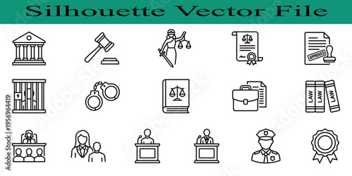 Law and justice icons  various legal symbols and objects  illustration set