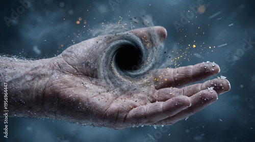 dark black hole portal in the palm of your hand . Generative AI