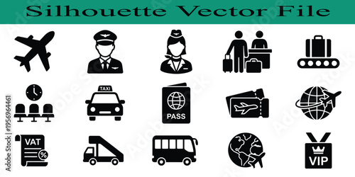 travel, transportation, icons, silhouettes