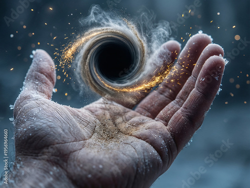 dark black hole portal in the palm of your hand . Generative AI