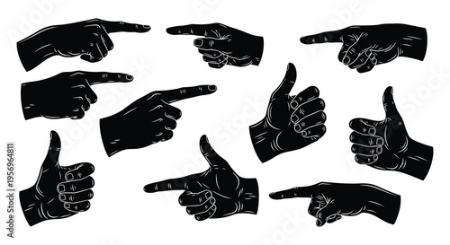 Collection of pointing hands in various gestures a striking silhouette