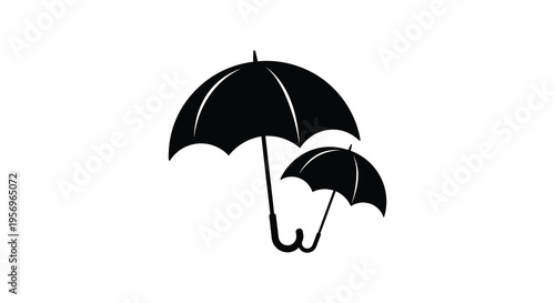 Two black umbrellas displayed against a white background a simple silhouette