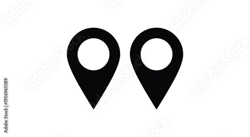 Two black location pin icons against a white background silhouette