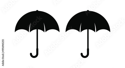 Two black umbrellas displayed against a white background a simple silhouette