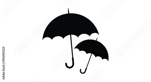 Two black umbrellas depicted in a simple graphic silhouette