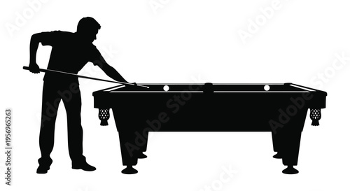 A man playing pool focused on his shot stark silhouette