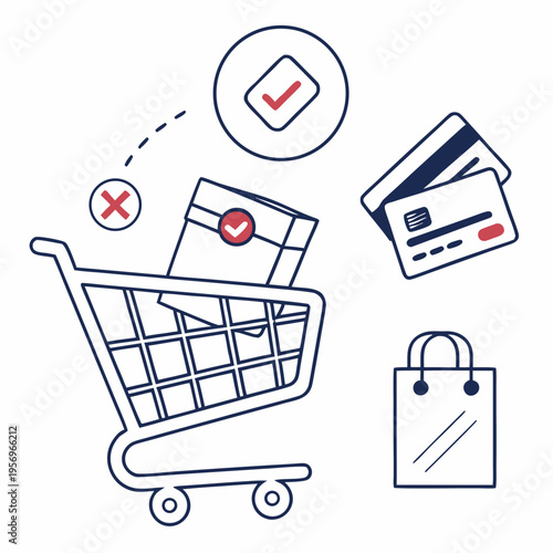 Online shopping with payment and delivery symbols shopping cart credit card checkmark