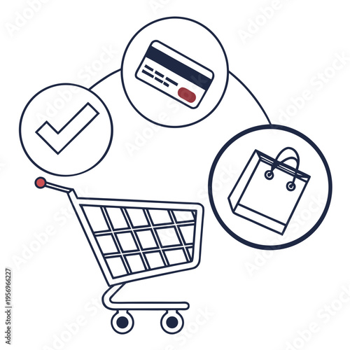 Shopping cart with credit card and shopping bag checkmark e-commerce