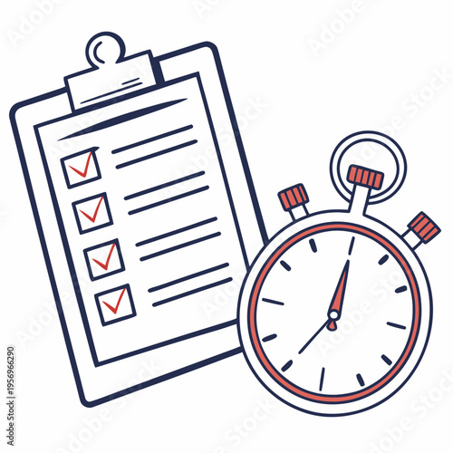 Cuadro en lienzo Stopwatch and checklist on clipboard time management