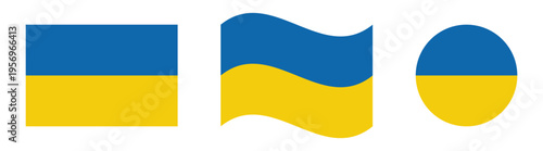 Ukraine Flag Vector Set with Rectangular Waving and Circle Icons