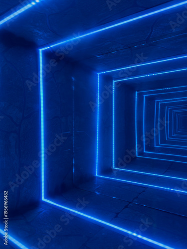 Illuminate your projects with a striking perspective of a futuristic blue LED-lit tunnel. This image captures the essence of modern design and endless possibilities in architecture.
