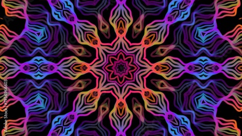 Vibrant Colorful Abstract Mandala Kaleidoscope Flower Pattern Loop
