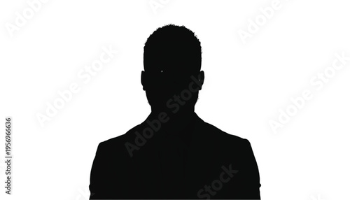Male executive silhouette standing straight facing forward on a bright white isolated background for.