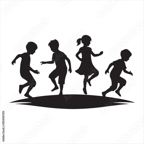 Children playing vector silhouette clip art logo design concept illustration  idea