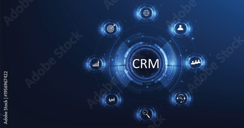 CRM Customer Relationship Management. CRM software automation technology. Increase business sales goal marketing technology concept.