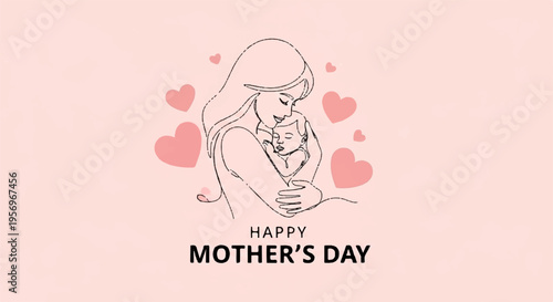 Mother's Day vector illustration with hearts and baby