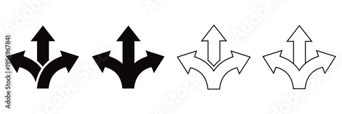 Direction Arrow Icon Set with Multiple Paths – Choice, Decision Making, Strategy and Navigation Concept
 Vector Collection