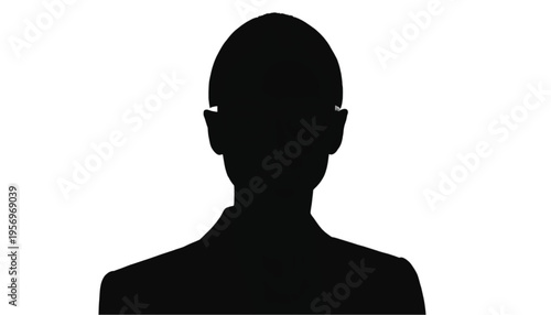 Outline of an anonymous person's head and shoulders forms a stark black silhouette against a pure white.