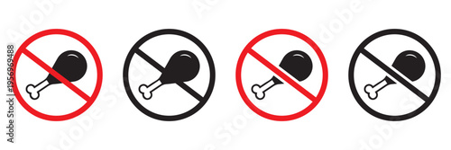 No Chicken Meat Icon – Forbidden Food, Diet and Healthy Eating Concept Vector 
Illustration