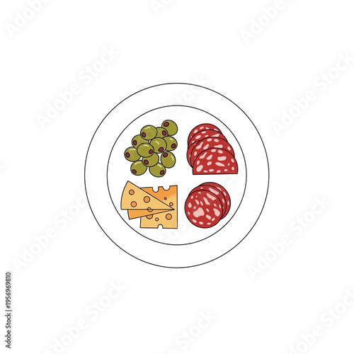 Charcuterie Board Appetizer with Salami, Cheese, and Olives