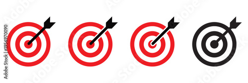Target Icon Set with Arrow Bullseye – Goal Achievement, Business Success, Accuracy and Strategy Symbol
 Vector Collection