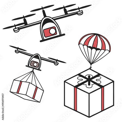 Helicopters and parachutes delivering packages in the air delivery aerial