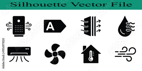 Air conditioning and temperature control icons on white background