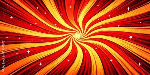 Abstract vector background with red and yellow stars featuring a colorful fractal design of light bursts and psychedelic swirls for a bright digital art wallpaper texture