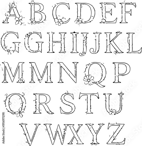 Set of 26 floral alphabet letters vector