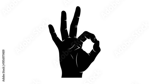 Black Silhouette of Hand Making OK Gesture, Positive Sign, Success Symbol