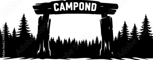 Vector illustration of a campground entrance gate with trees