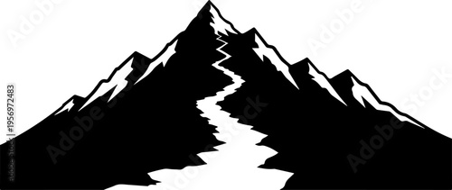 Vector mountain icon, black silhouette
