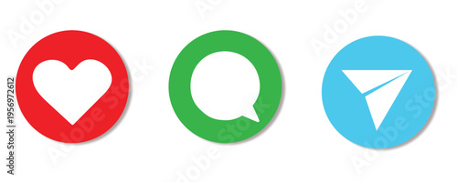 Social Media Icon Set Like Heart Comment Message Send Communication Symbols